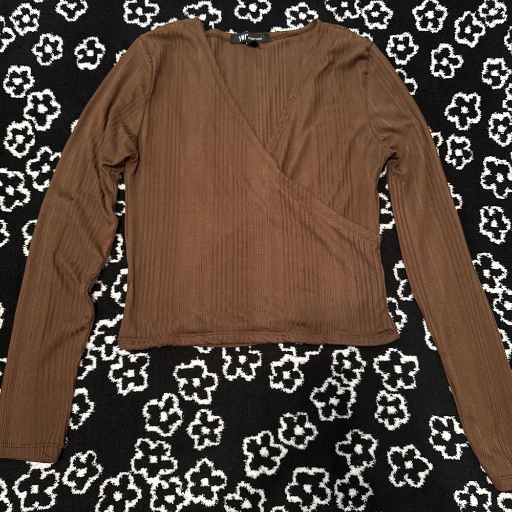 Elegant Brown Long Sleeve Wrap Top